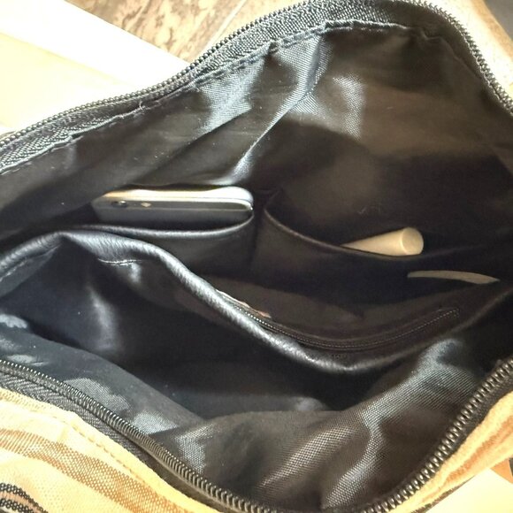 Alfred Dunner Shoulder Bag Beige Brown Striped Organizer Style Purse Pockets - Picture 6 of 11